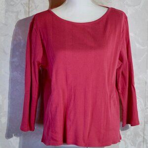 Lands' End Women's Magenta Ribbed Scoop Neck 3/4 Sleeve Top Size | L